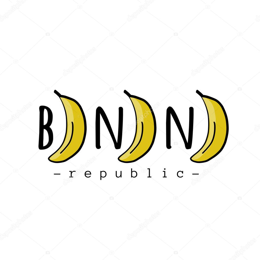 Banana logo, simple sketch isolated on white for your design. Vector illustration
