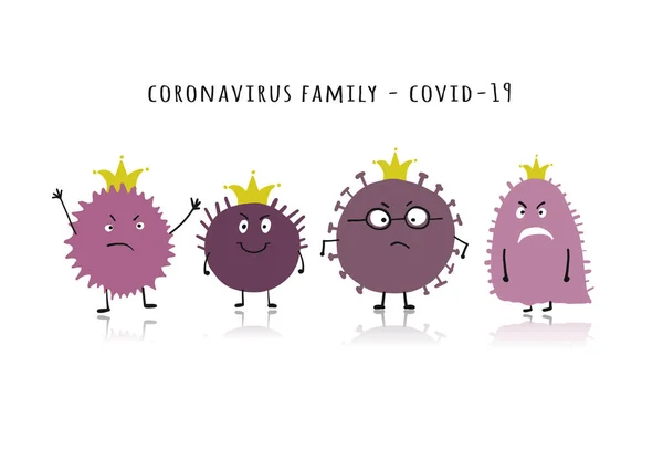 Keluarga Coronavirus, covid-19. Karakter lucu diisolasi pada warna putih - Stok Vektor