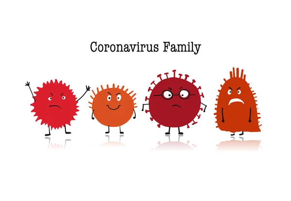 Familia Coronavirus, covid-19. Caracterul drăguț izolat pe alb — Vector de stoc
