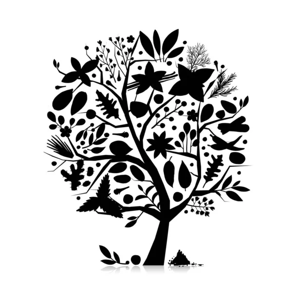 Boutique d'épices, concept image, collection d'herbes et d'épices sur arbre pour votre design — Image vectorielle
