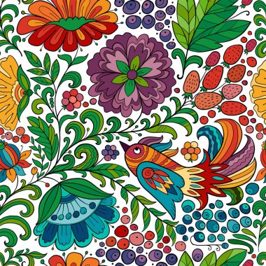 Kuşlu sihirli orman, dizaynınız için kusursuz desen.