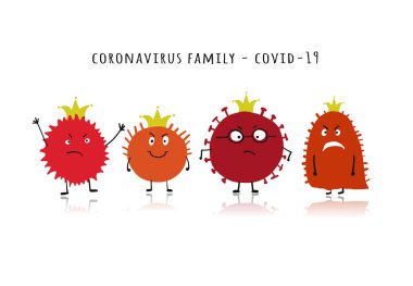 Coronavirus ailesi, covid-19. Beyaz üzerine izole şirin karakter