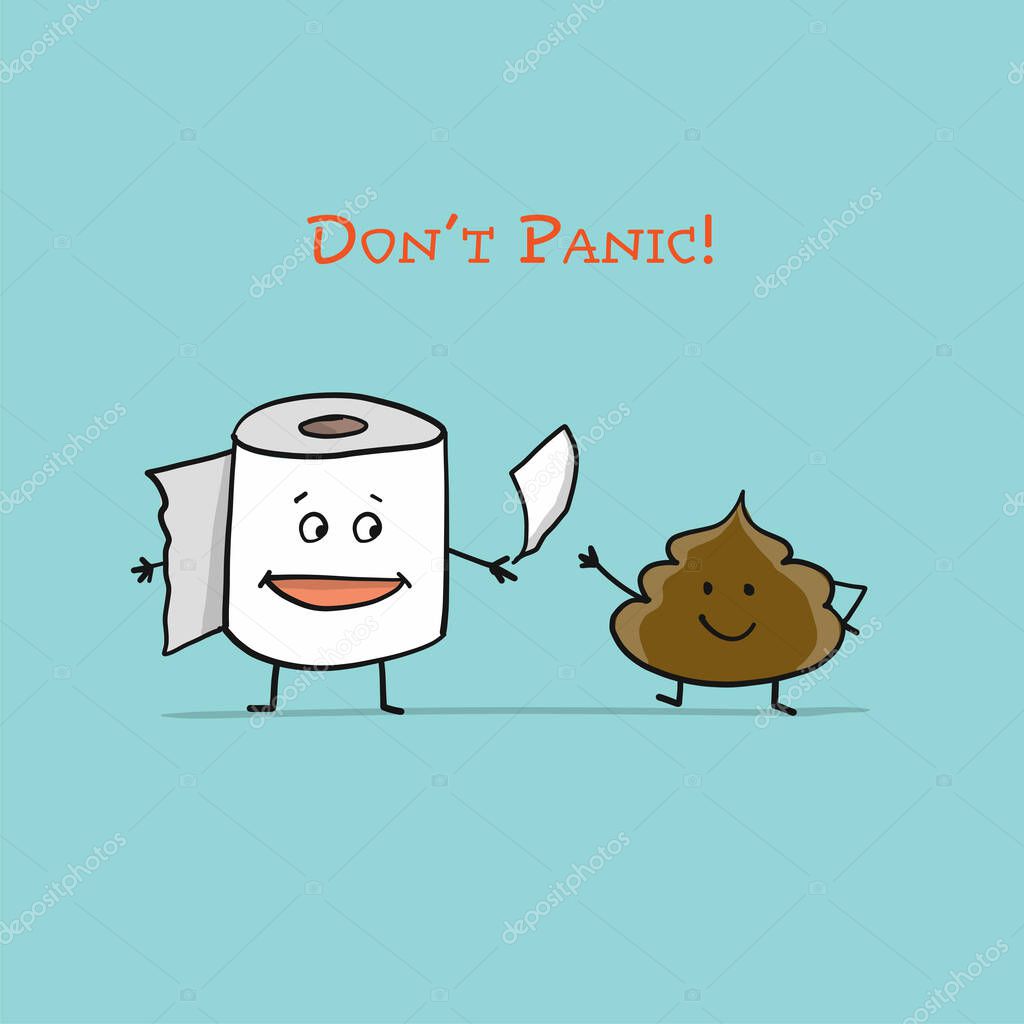 Toilet Paper and Poop. Funny Character isolated for your design. Vector illustration