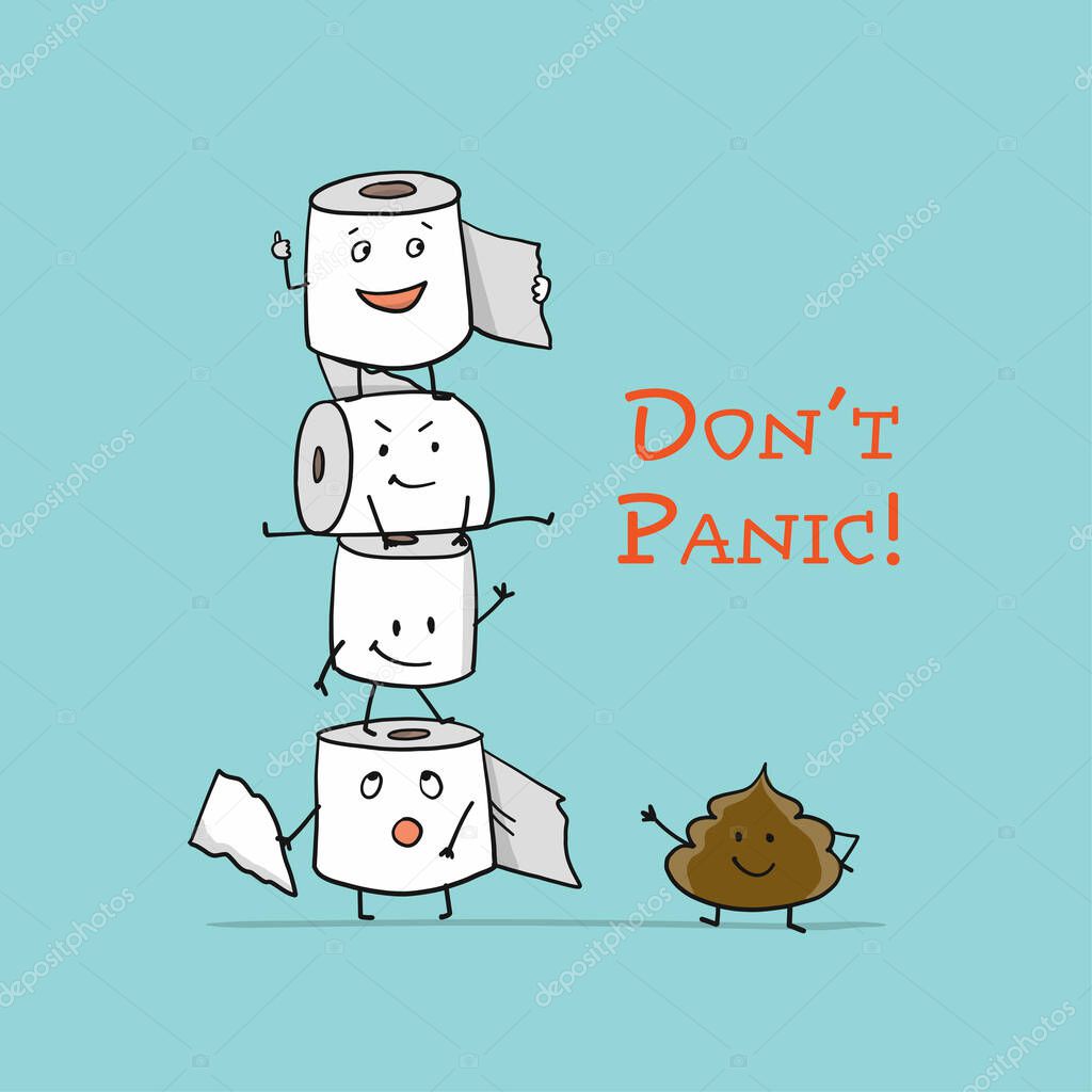 Toilet Paper and Poop. Funny Character isolated for your design. Vector illustration