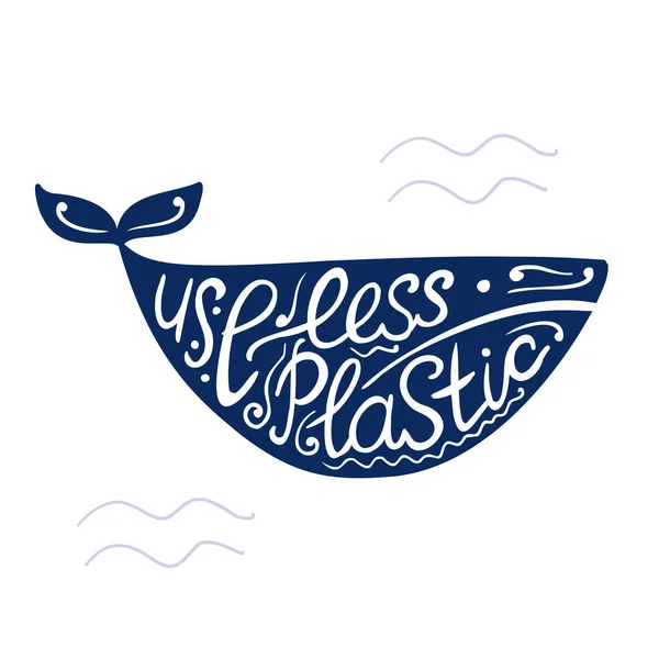 Salva el océano. Océano de ballenas. Letras. Concepto de problema de contaminación, banner de ecología para su diseño — Vector de stock