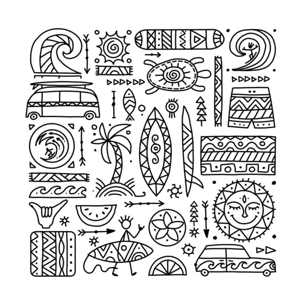 Surfing background. Tribal elements for your design — Stock Vector