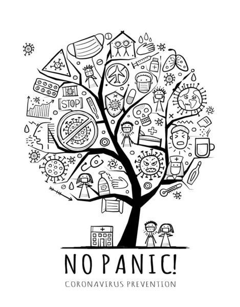 อาการของไวรัสโคโรนา การป้องกันและการรักษา การติดเชื้อ ป่วย สุขภาพดี แบนเนอร์ที่มีต้นไม้แนวคิดสําหรับการออกแบบของคุณ — ภาพเวกเตอร์สต็อก