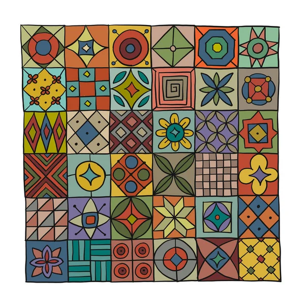 Schema Talavera. Patchwork indiano. Ornamento turco. Mosaico di piastrelle marocchine. Decorazione spagnola. Contesto etnico. — Vettoriale Stock