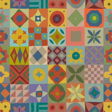 Talavera deseni. Hint yaması. Türk süsü. Fas fayans mozaiği. İspanyol dekorasyonu. Etnik kökenli. Tasarımınız için kusursuz desen