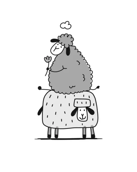 Смешные овцы, скетч для вашего дизайна — стоковый вектор