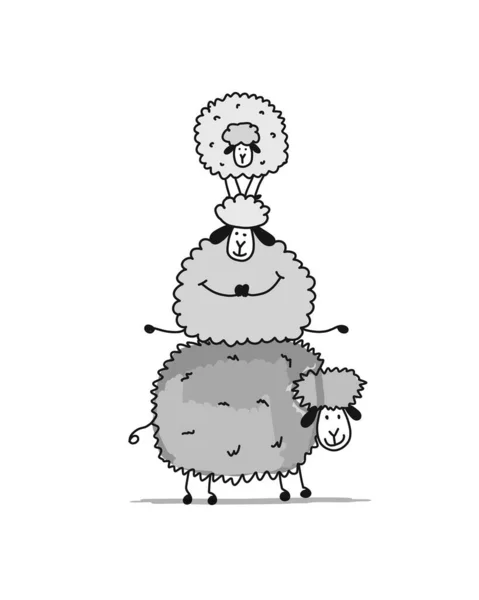 Funny sheeps, sketch for your design — Stock Vector