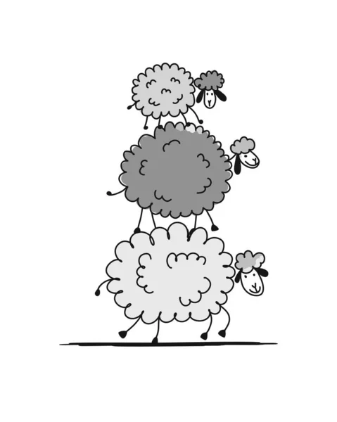 Funny sheeps, sketch for your design — Stock Vector