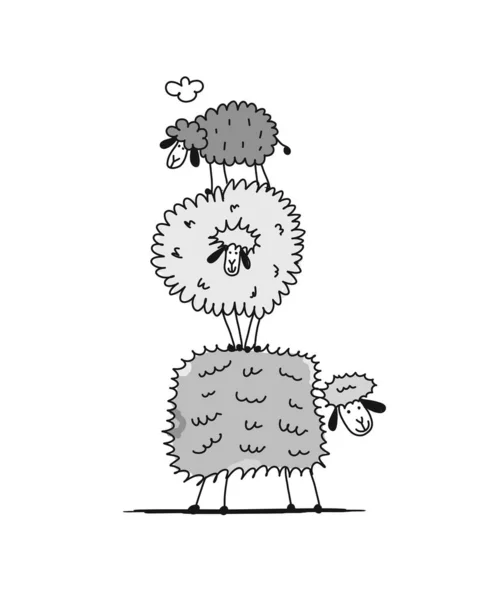 Funny sheeps, sketch for your design — Stock Vector