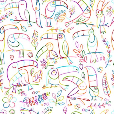 Tukanlar, cennet tropikal kuşları. Tasarımınız için kusursuz desen