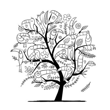 Tukanlı ağaç, tasarımın için cennet kuşu.