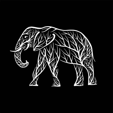 Ağaç yapraklarından yapılmış fil şekli. Dünyayı kurtar. Vektör tasarımı