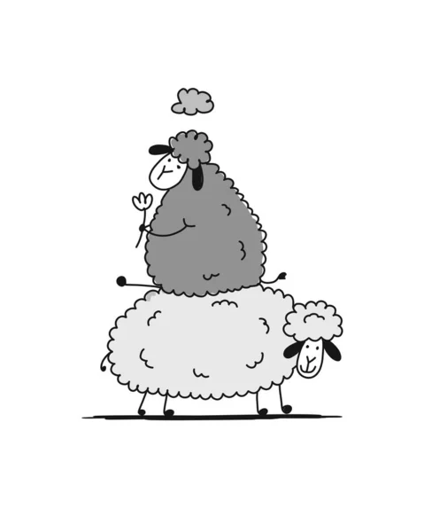 Komik koyunlar, tasarım için çizim — Stok Vektör