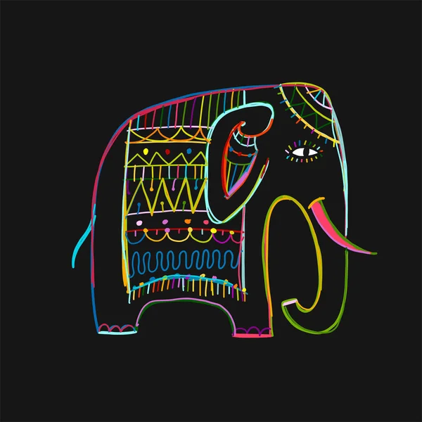 五彩斑斓的大象，为您的设计草图 — 图库矢量图片