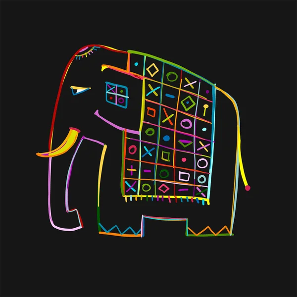 Elefante colorido, boceto para su diseño — Archivo Imágenes Vectoriales