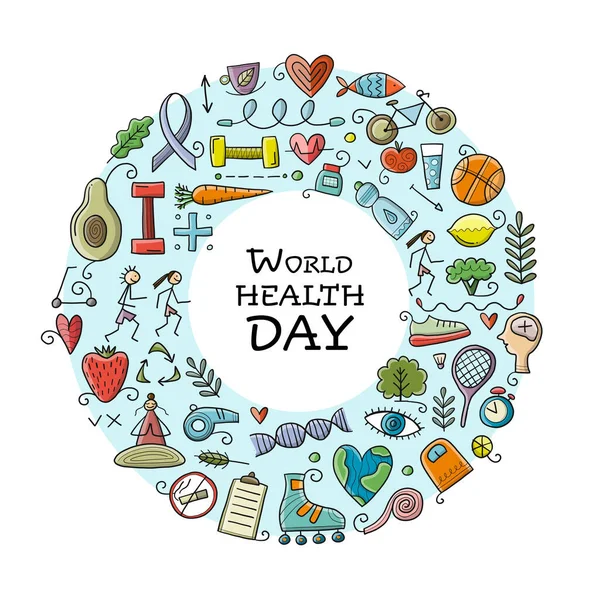 Día Mundial de la Salud. Arte conceptual con estilo de vida saludable para su diseño — Archivo Imágenes Vectoriales