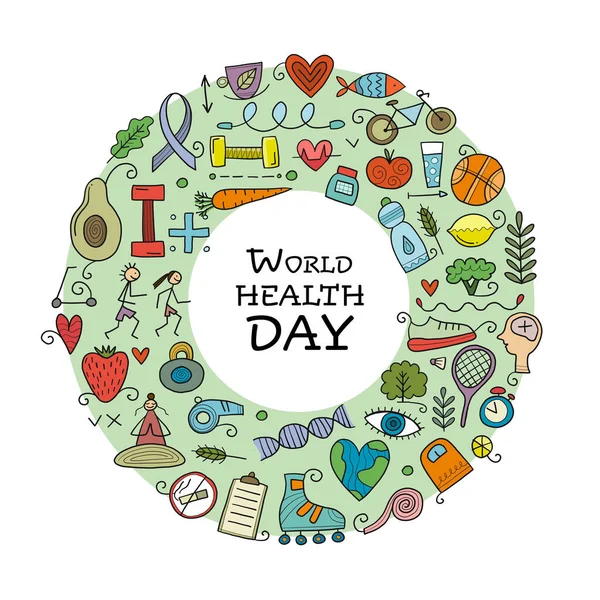 Día Mundial de la Salud. Arte conceptual con estilo de vida saludable para su diseño — Archivo Imágenes Vectoriales