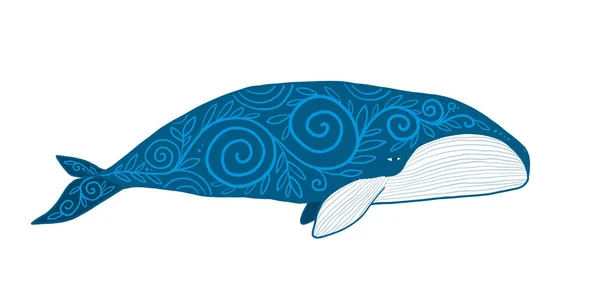 Baleine sauvage aux ornements ethniques — Image vectorielle