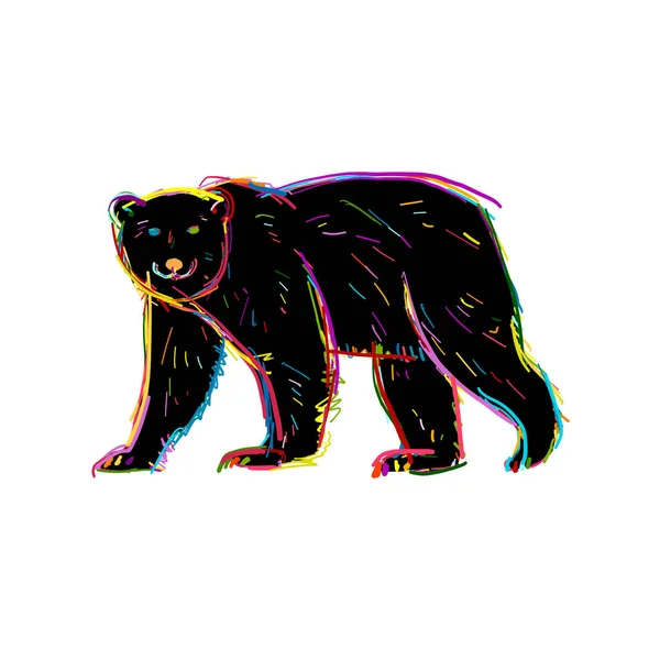 Oso colorido, boceto aislado sobre fondo blanco — Vector de stock