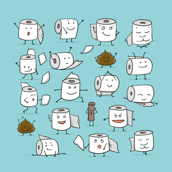 Χαρτιά τουαλέτας. Αστείοι χαρακτήρες απομονωμένοι για το σχέδιό σας — Διανυσματικό Αρχείο