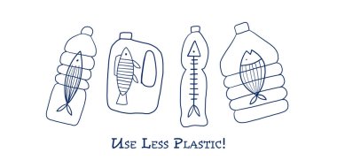 Daha az Plastik kullan, Kavram Sanatı. Şişelerdeki balıklar