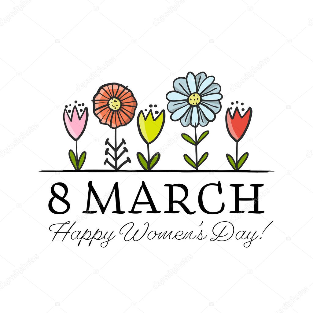 International Women s Day. Greeting card with spring flowers for your design. 8th of march