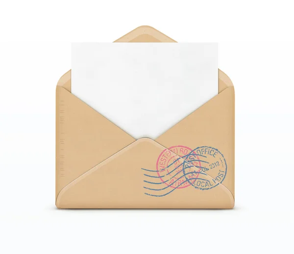 Открытый конверт и белая бумага — стоковый вектор