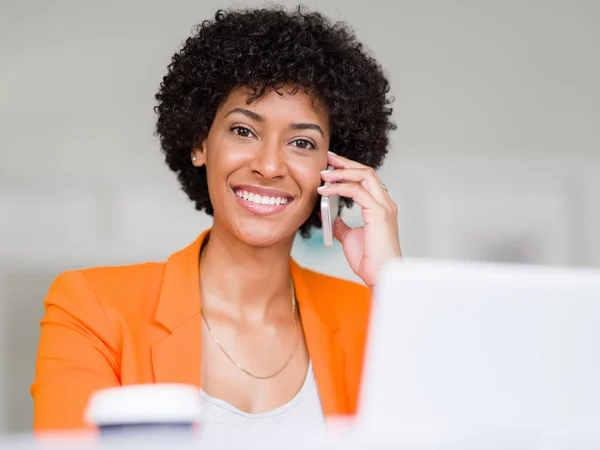 Portrait of young businesswoman with mobile — Stock Photo, Image