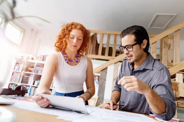 Two young architects in office — Stock Photo, Image