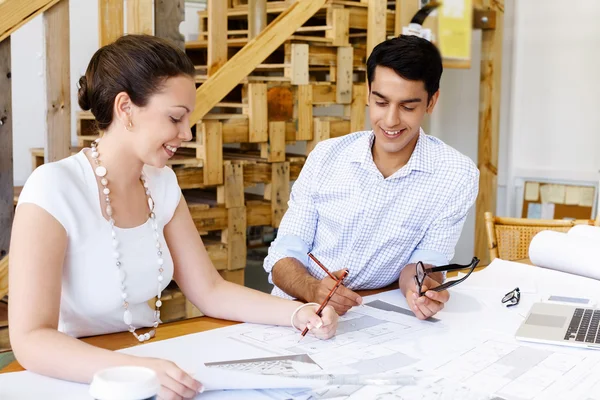 Two young architects in office — Stock Photo, Image