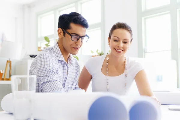 Two young architects in office — Stock Photo, Image