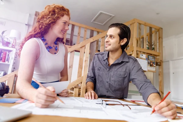 Two young architects in office — Stock Photo, Image