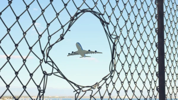 飛行機は離陸。ミクスト メディア — ストック写真