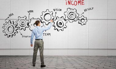 Adam sunan ekip çalışması kavramı. Karışık teknik