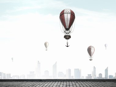 Üzerinde gökyüzü uçan aerostats. Karışık teknik