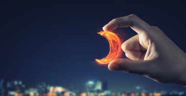 Parmak ulaşan ay gezegeni. Karışık teknik