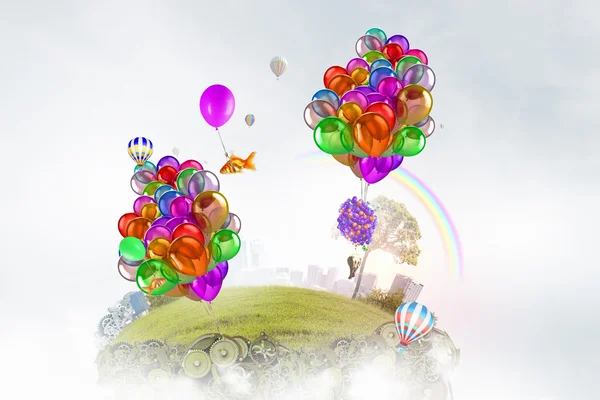 気球が飛んでいます。ミクスト メディア — ストック写真