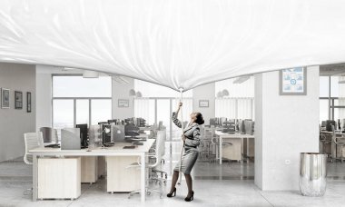 İş kadını çekerek afiş. Karışık teknik