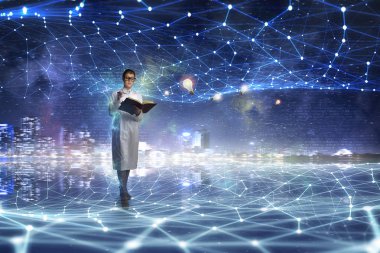 Çekici genç doktor. Karışık teknik