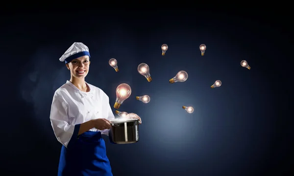 Ona je kouzelník jako kuchař. Kombinovaná technika — Stock fotografie