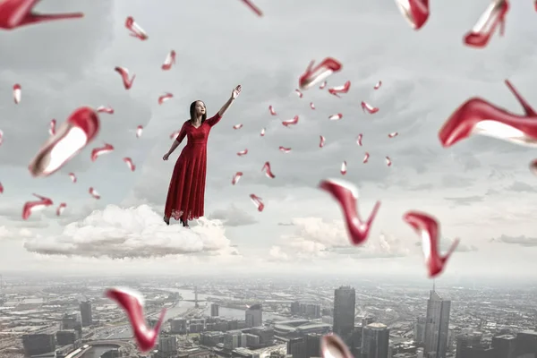 Mujer vestida de rojo apasionado. Medios mixtos — Foto de Stock