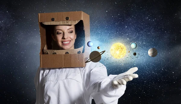 Dreaming to explore space . Mixed media — Stock Photo, Image