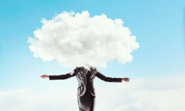 Cloud headed woman . Mixed media — Stock Photo, Image