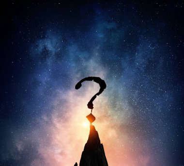 Karanlığın içinde soru işareti. Karışık teknik