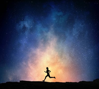 Geceleri çalışan koşucu. Karışık teknik