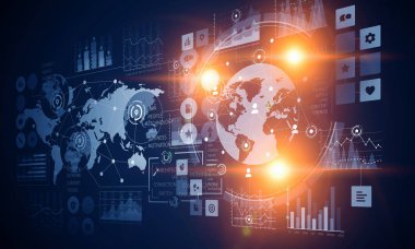 Borsa grafik mavi arka plan üzerinde. Karışık teknik